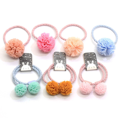 2019 New Products Baby Girl Toddlers Pom Pom Flower Hair Ties Pastel Color Elastic Hair Band Headband Ponytail Holders