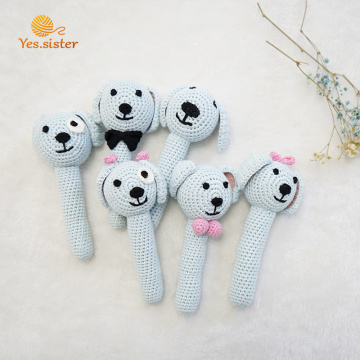 Handgjord Amigurumi Dog Crochet Baby Rattle Ring