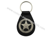Metal Us Marshal Leather Key Chain, Personalized Leather Keychains With Misty Nickel Plating