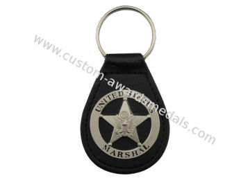 Metal Us Marshal Leather Key Chain, Personalized Leather Keychains With Misty Nickel Plating