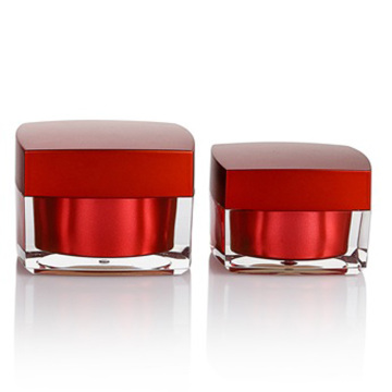 Luxury Wine Red Square Acrylic Packaging Jars for Cosmetics
