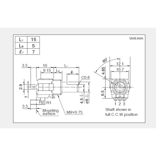 Potentiometer Putar Siri RK09L