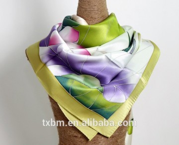 Hand drawing 16 momme 100% silk women girl scarf square shawl