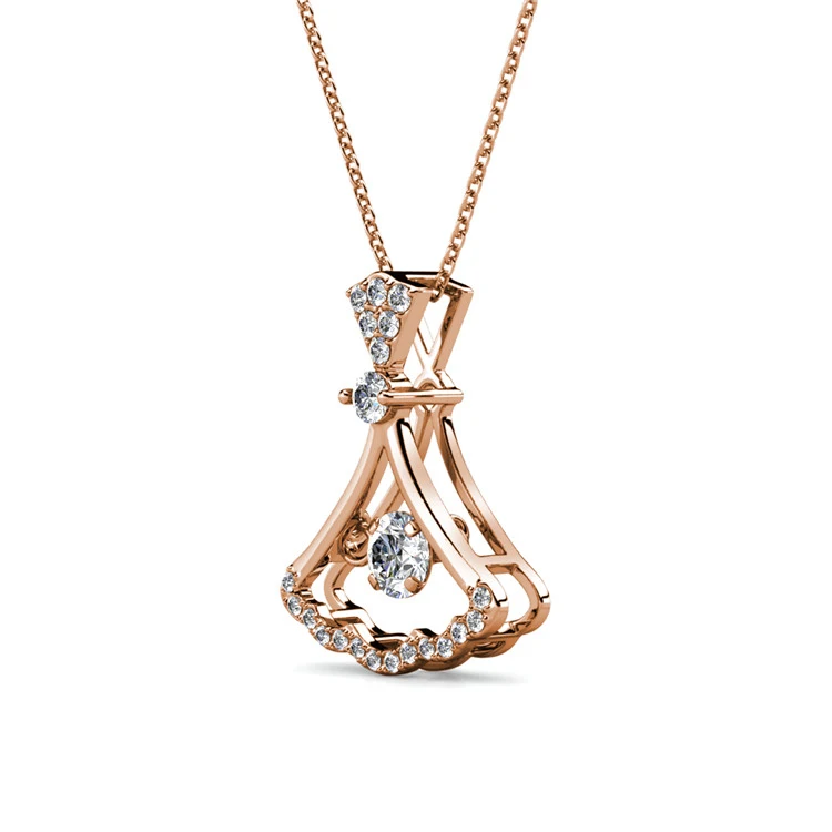 18K Gold Plated Dancing Hayley Dress Shaped Pave Crystal Pendant Girls Beauty Necklace Jewelry