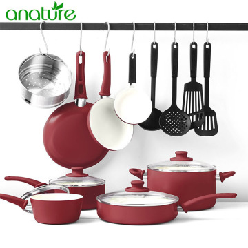 Colorful Painting 16pcs White Ceramic Nonstick Cookware Set