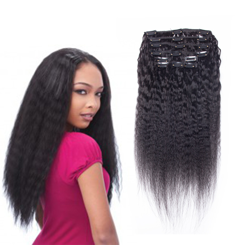 Eurasian Remy Human Hair Clip ins 7pcs set 70G 100G 120G Kinky Straight Clip in Hair Extensions