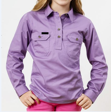 Kids Half Button L/S DB chest pocket 100% cotton shirts