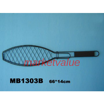 Promotional Non Stick Fish BBQ  Net with Wooden Handle