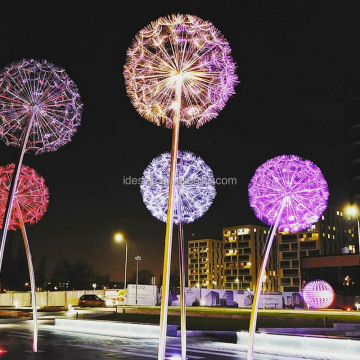 Illuminated Stainless Steel Dandelion Sculptures for Christmas Lawn Displays