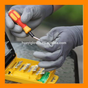 Factory Price Protective Hand Gloves Grey Polyurethane Gloves For Assembly Work Polyurethane Palm Coated Gloves