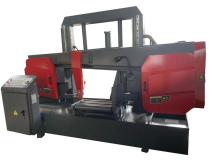 Double column metal cutting slant band saw