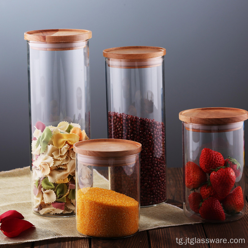 Сарпӯши Beech Borosilicate Glass Clear Airtight Canister