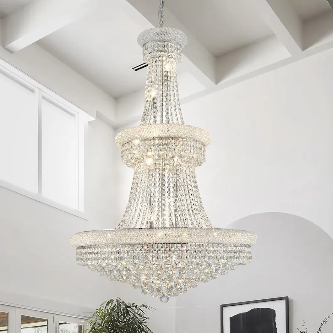 Elegant Gold Crystal Foyer Chandelier - Contemporary Ceiling Hanging Light Fixture