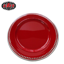 Red Plastic Chargers with Silver Beads