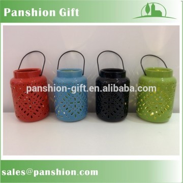 Multiple colors glaze ceramic candle lantern