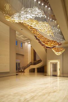 Large colored chain glass hotel chandelier lighting