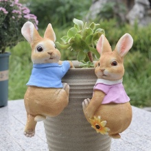 Wholesale Country Style Easter Rabbit Animal Pot Hanger Figurines - Resin Bunny Decor