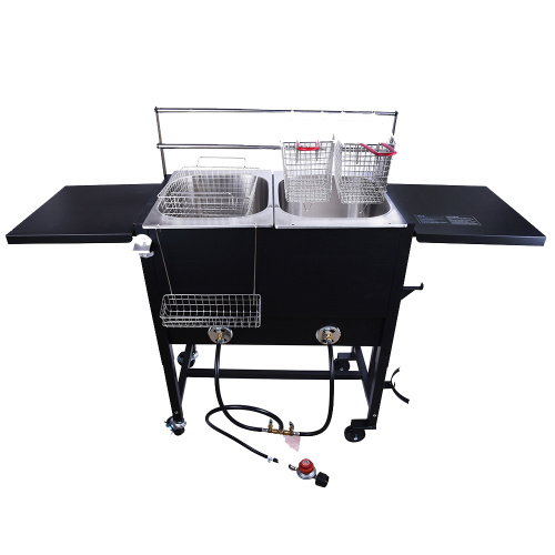 Gas Burner Deep Fryer With Foldable Side Shelves