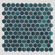 Mosaico hexagonal de vidrio verde pared cocina traspuesto ladrillo