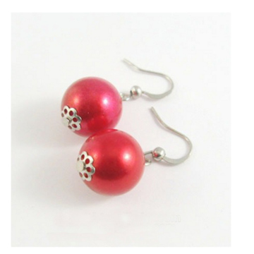 Bridal Red Pearl Earrings