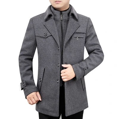Middle-Aged Wool Men's Thick MID-Length Woolen Jacket