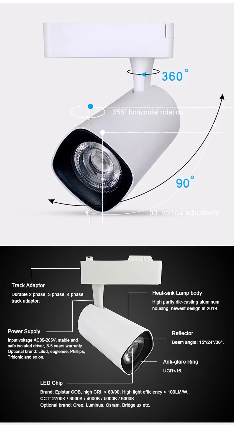 New design full watt led track lights dali anti glare led cob 3/4 phase lighting track 12w for art gallery