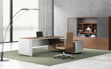 Walnut Beige Boss Executive Table with Extension Cabinet