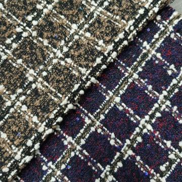 Woolen Boucle checked with white dot design fabric