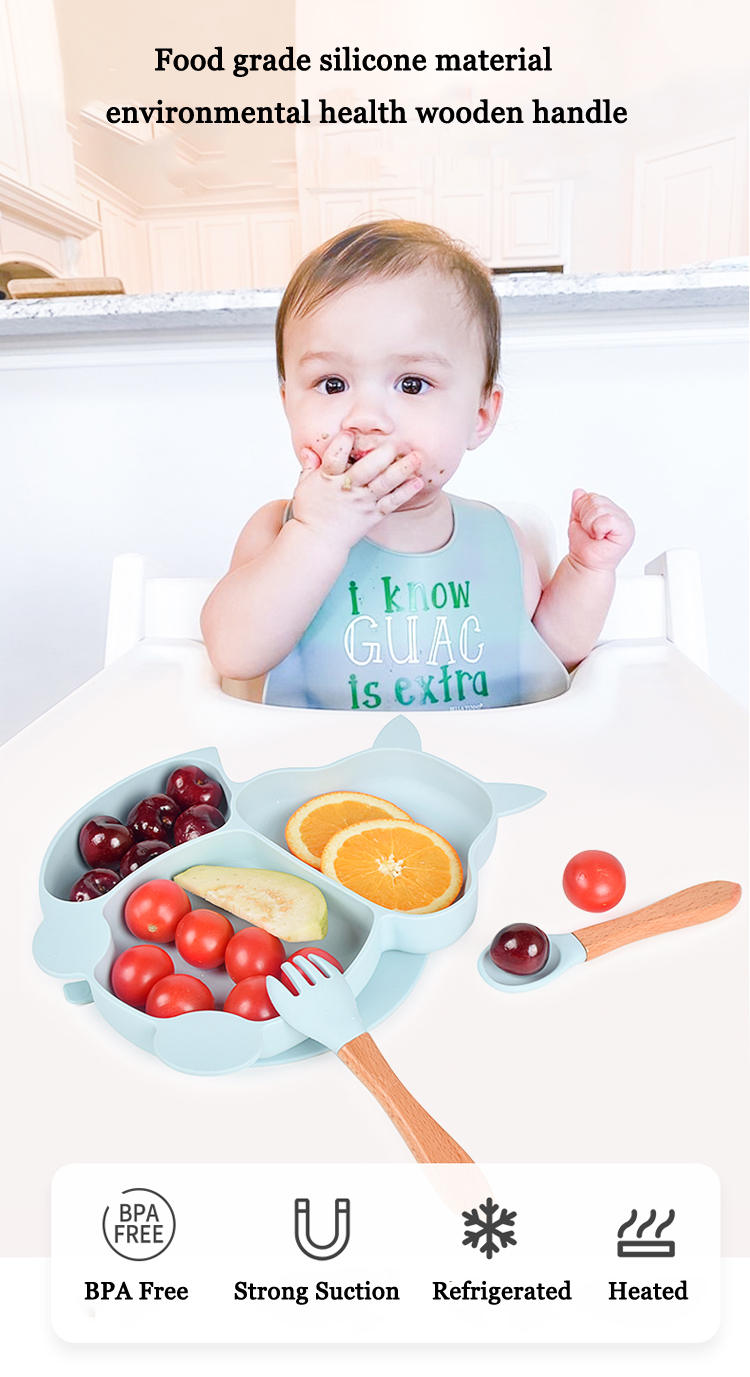 Dinner Food Toddler Set Foodgrade Baby Dish Suction Divider Placemat Cartoon Animal Strong Suction Silicone Kids Plates