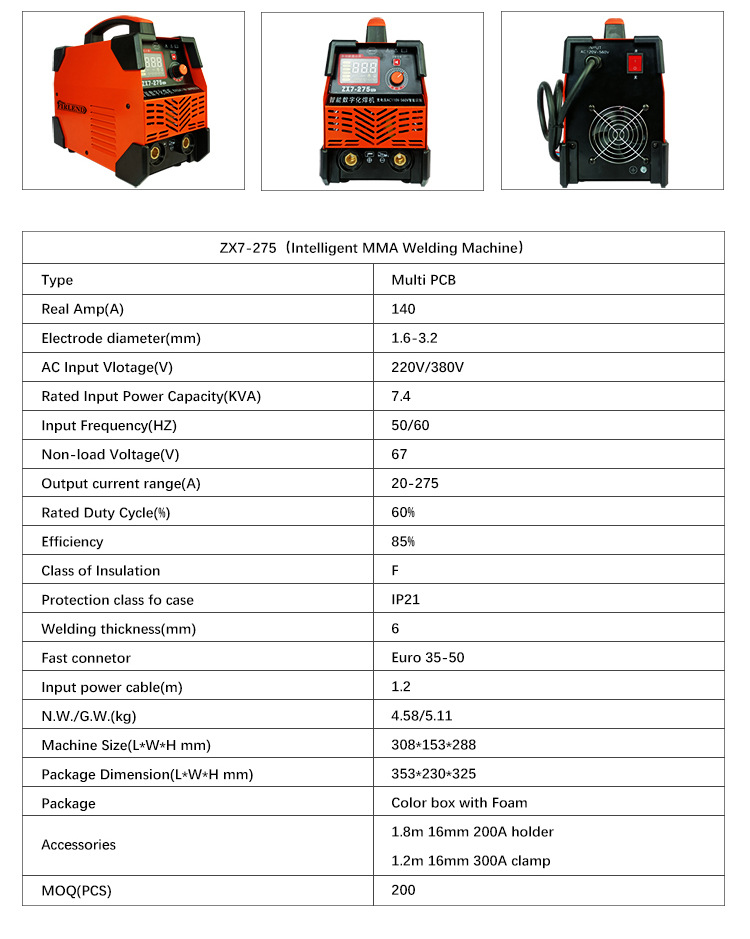 220V-380V 大功率家用便携式 MMA 焊机 ARC IGBT 逆变器 Esab 交流铜线智能电焊机 ZX7-275