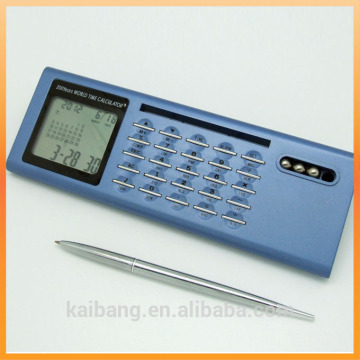 Calculator penholder with LCD clock