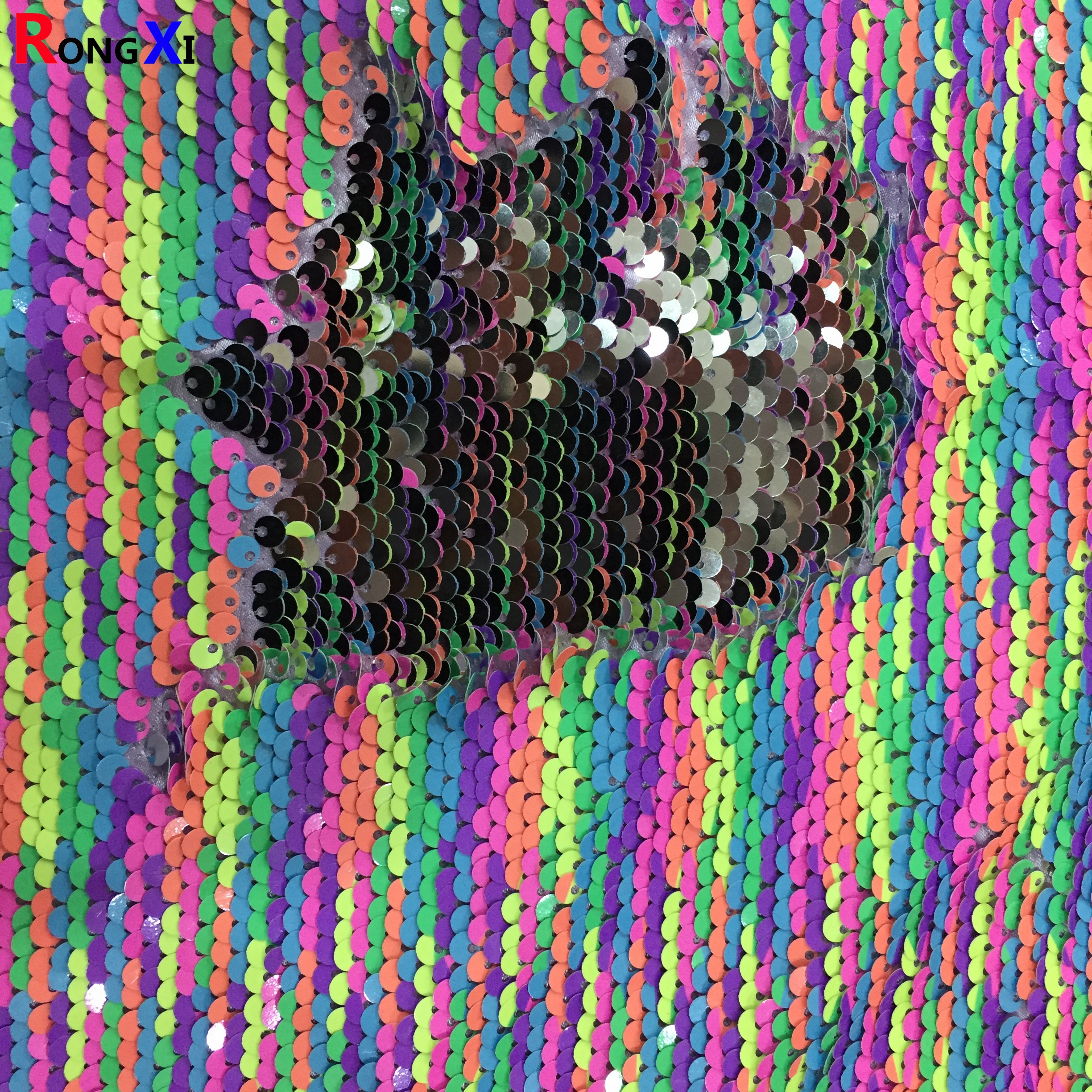 RXF0993 5mm Brand Rainbow Stretch mesh Multi Sequin Fabric