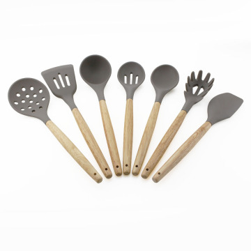 7PCS Silicone Wood Handle Cooking Utensil Set