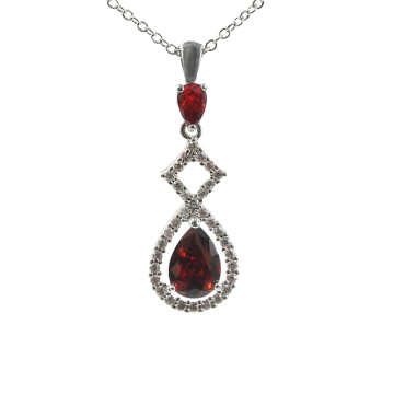 Red Garnet Stone Teardrop Silver Pendant