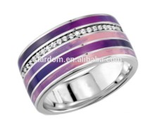 Purple Enamel Sterling Silver Ring with Crystals