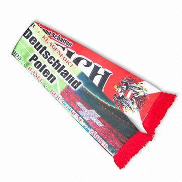 Dye sublimate-printed football scarf, made of 110g knitted polyester