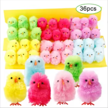 HLC Mini Easter Chickens - Happy Easter Garden Decoration Novelty Gift Yellow Pink Fluffy Chick