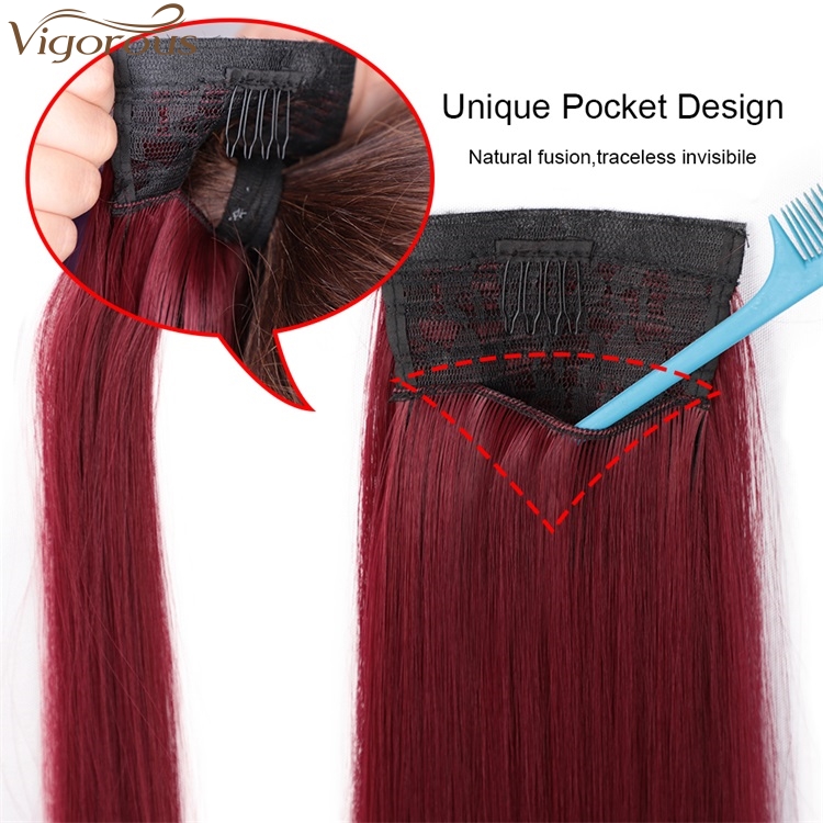 Vigorous Cheap Synthetic Hairpiece for Women Long Straight Red Drawstring Ponytail Clip in Ponytail Extension Heat Resistant