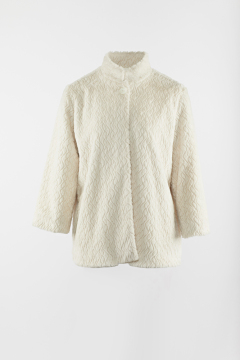 Ivory fake fur jacket with stand collar