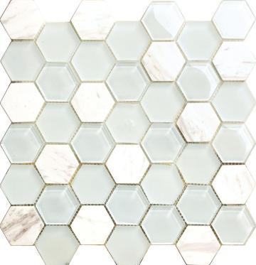 White Marble Crystal Glass Hexagon Mosaic