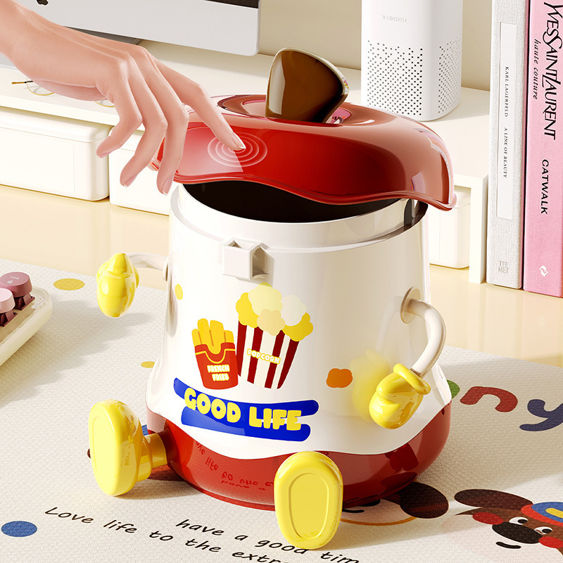 Cute Mini Trash Can with Press Lid for Home Desk