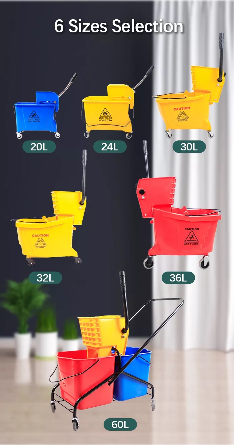 Topwill 36L 9.5 Gallon Big Tahan Lama Baru PP Industrial Mop Bucket dengan Wringer and Wheels