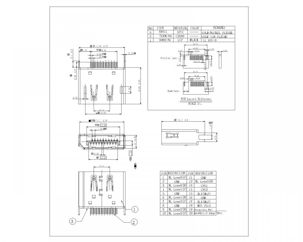 Dp Fxx16 Display Port Female Straddle Plain Top Straight Edge