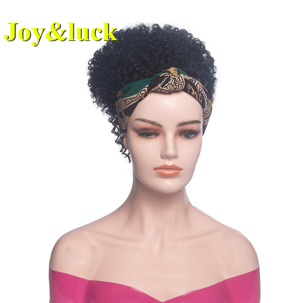 Women's Scarf Wig Wholesale Prices Green Mix Grey Hairband Black Color Short Afro Kinky Curly Headband Wig Synthetic Hair Wigs