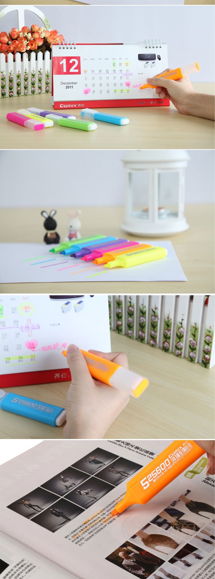 Vibrant colors clear plastic 6 Color Highlighter Pen