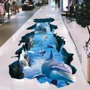 New 3D wall stickers dolphin broken wall Aquarium Ocean Wall Stickers For Kids Rooms Bathroom Kitchen Home Decor Cartoon