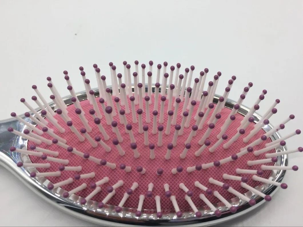 Oval Silver-Plated Pink Paddle Hair Brush