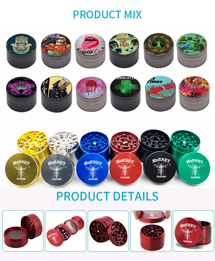 Wholesale 44mm 4 Layers aluminum snuff weed grinder with glass vial