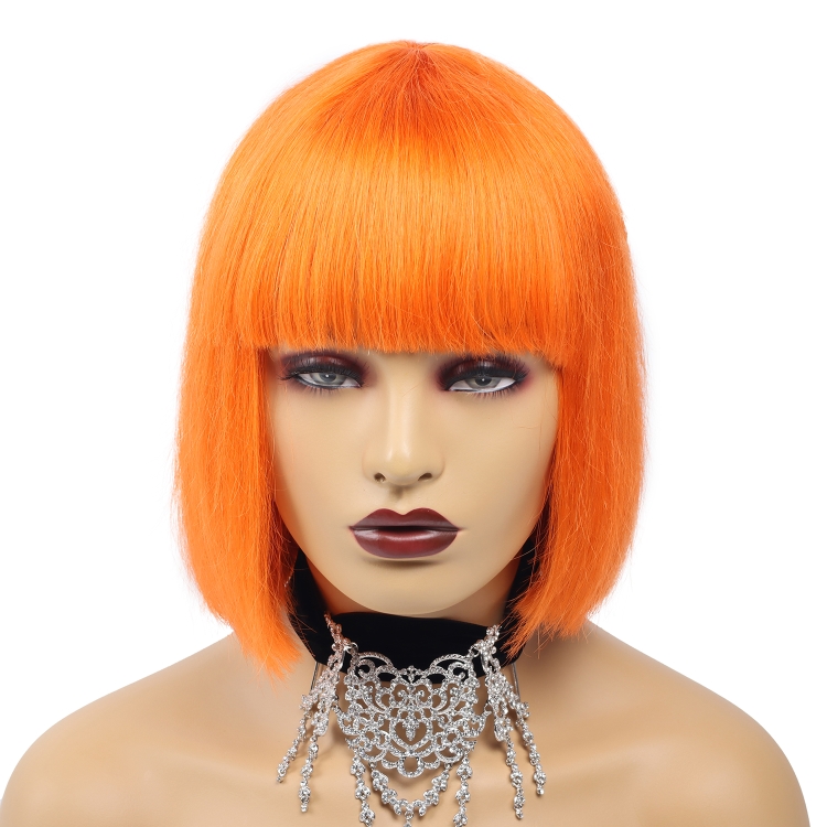 Best price and wholesale machine made 8" orange bob remy human  brazilian virgin hair wig