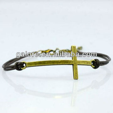 fashion handmade metal antique black gold cross bracelet